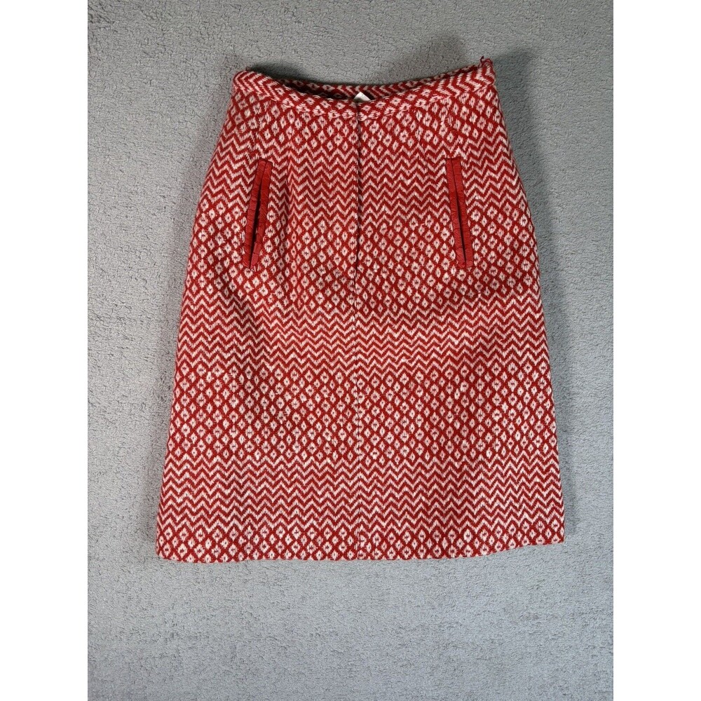 VTG Country Set Union Made Red White Knitted‎ Diamond Geometric 24” Waist Skirt